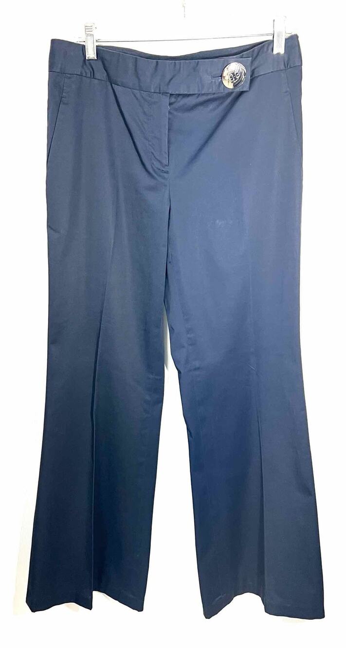 Tory Burch Size 10 Navy/Silver Button(s) Wide Leg Designer Pants